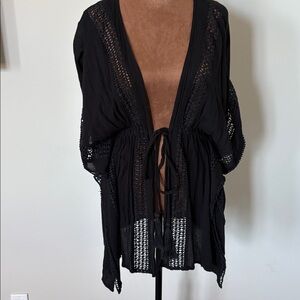 Elan Black Tunic / beach coverup with Tassel Detail - small